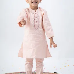 Peekaaboo Kids Boys Regular Mirror Work Pure Cotton Kurta with Pyjamas-picture-23