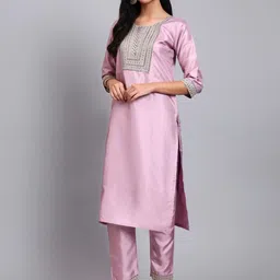 BANJANAN Ethnic Motifs Embroidered Thread Work Straight Kurta With Trousers image 2