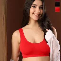 PAAVKI Women Pack of 3 Full Coverage Non-Padded Sports Bra-image-27