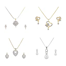 Sitashi Brass-Plated Brass Cubic Zirconia Pendant & Earrings-image-73