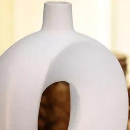Cortina White Textured Donut Shaped Ceramic Flower Vase image 5
