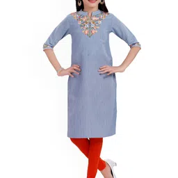MASTARANG Girls Floral Embroidered Regular Pure Cotton Kurti with Legging-picture-3