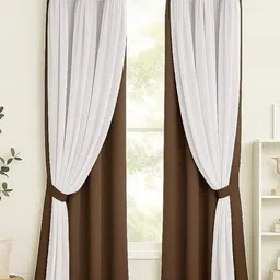 BFAM Brown & White 2 Pieces Black Out Thermal Insulated Long Door Curtains-image-56