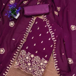 Rangtulika Women Ethnic Motif Embroidered Zari Unstitched Dress Material-image-49