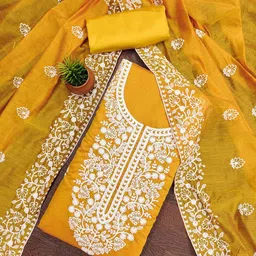 HERE&NOW Floral Embroidered Thread Work Chanderi Cotton Unstitched Dress Material-picture-22