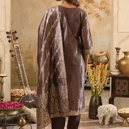 Indo Era Women Ethnic Motifs Woven Design Regular Kurta Trousers With Dupatta image 3