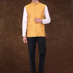 SKAVIJ Men Woven Design Nehru Jacket image 4