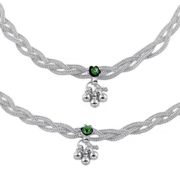 Estele Rhodium-Plated Crystals Studded And Ghungroo Beaded Anklets image 2