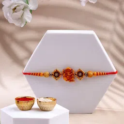 ADIVA Stone Studded & Beaded Rakhi With Bag & Pooja Thali Roli Chawal Card Gift Set-picture-18