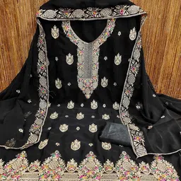 SHADOW & SAINING Embroidered Silk Georgette Unstitched Dress Material image 5