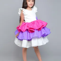 Pink Chick Print Flutter Sleeve Fit & Flare Dress image 2