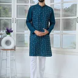 See Designs Thread Work Mandarin Collar Straight Kurta image 2