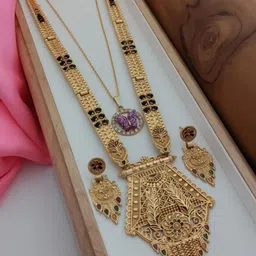 JEWELLERY HEAVEN Gold-Plated Stone-Studded & Beaded Jewellery Set-picture-22