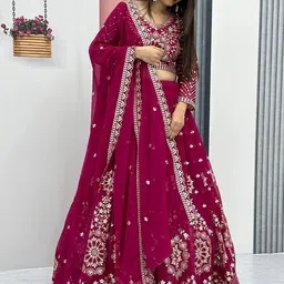BAESD Embroidered Sequinned Semi-Stitched Lehenga & Unstitched Blouse With Dupatta-picture-18