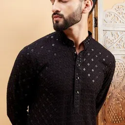 fashiology Ethnic Motifs Embroidered Band Collar Thread Work Straight Kurta With Trousers image 2