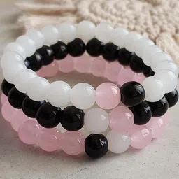 Rodya Unisex White Black & Pink Set Of 3 Elasticated Ceramic Bracelet-picture-27