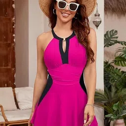 Toomley Women Halter Neck Keyhole Detail One-Piece Swim Dress-picture-35