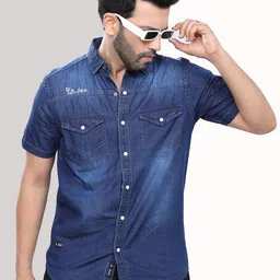 D Finish Smart Denim Double Pocket Half Sleeve Casual Shirt-picture-30