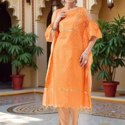 Pannkh Banarasi Woven Design Round Neck Cold-Shoulder Kaftan Kurta-picture-27