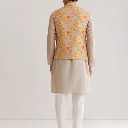 KALKI Fashion Men Floral Printed Kurta with Trousers & Nehru Jacket image 2