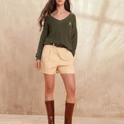 U.S. Polo Assn. Women Women V-neck Ribbed Long Sleeves Pullover Sweaters image 5