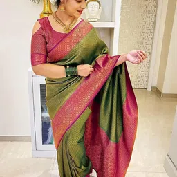 CaniBani Green Silk Blend Banarasi Sarees-picture-20