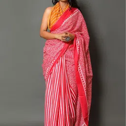 Anouk Striped Silk Cotton Saree image 1
