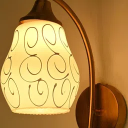 SOMIL White & Gold-Toned Printed Glass Cylinder Shaped Wall Lamp-image-89