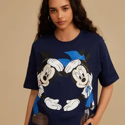 Kazo Women Mickey & Minnie Graphic Printed Round Neck Cotton T-shirt-image-55