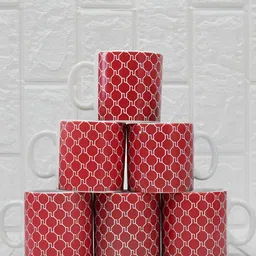 Femora Red & Green 6 Pieces Geometric Printed Ceramic Glossy Cups image 2