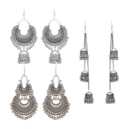 JMBW INTERNATIONAL Pack Of 6 Silver Plated Artificial Beads Contemporary Jhumkas Earrings image 1