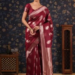 House of Pataudi Woven Design Ethnic Motifs Printed Linen Banarasi Saree-picture-15