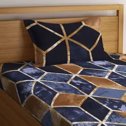 Aura Brown & Blue Geometric 350 TC Single Bedsheet with 1 Pillow Covers image 2