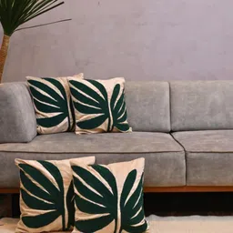 LUSHLYF Tufted Collection Off White Set of 5 Floral Printed Cotton Square Cushion Covers image 4