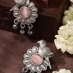 Priyaasi Silver-Plated Crystal Studded Oxidized Contemporary Drop Earrings-picture-24