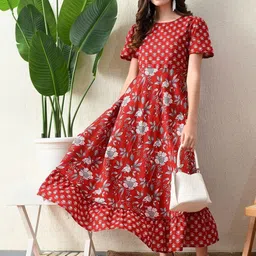KALINI Women Floral Printed Ruffled Fit & Flare Midi Dress-picture-15