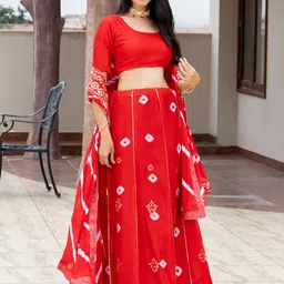 PRETTY PALLU Women Semi-Stitched Gota Patti Lehenga & Unstitched Blouse With Dupatta image 5