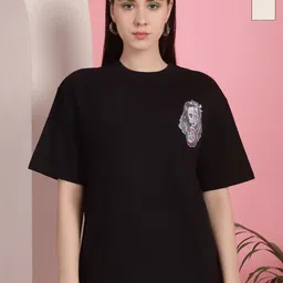 Tromko Women Pack of 2 Graphic Printed Round Neck Cotton Relaxed Fit T-shirts-image-80