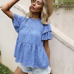 DressBerry Floral Print Flared Sleeve Layered Top-picture-12