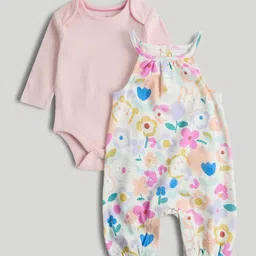 Mothercare Infants Girls Printed Pure Cotton Bodysuit and Dungaree Set-picture-24