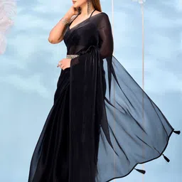 House of Pataudi Solid Belted Saree with Blouse Piece image 5