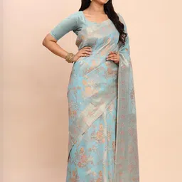 Astita Floral Linen Blend Saree image 5