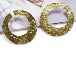 Aviksha Creations Gold-Plated Stainless Steel Circular Shaped Brass Big Hoop Earrings image 2