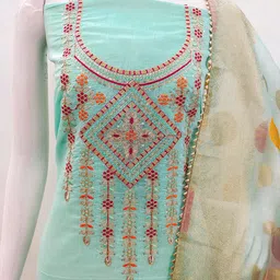 SAINOOR Floral Embroidered Gotta Patti Chanderi Modal Cotton Unstitched Dress Material image 2