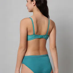 samvar Women Blue Cotton Bra Panty Set for Lingerie Set Undergarments Pack of 1 image 4