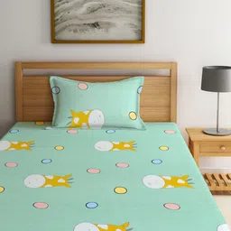 Myntra Elegant Homes Green & Yellow Printed 300 TC Single Bedsheet Set 2.20 m x 1.50 m image 4