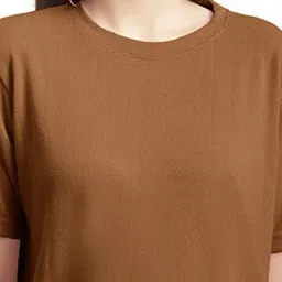 NOTWILD Women Solid Round Neck Cotton Relaxed Fit T-shirt image 5