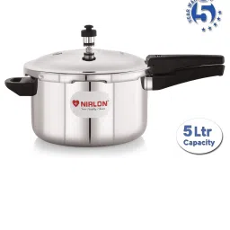 nirlon Silver 5 Ltrs Triply Stainless Steel Outer Lid Pressure Cooker/Compatible with Gas & Induction image 2
