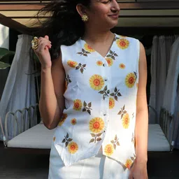 Snowdrip Floral Print Linen Top-picture-30