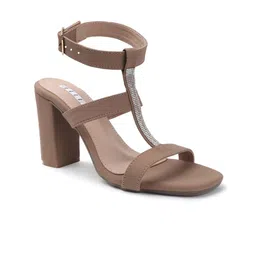 ELLE Women Embellished Open Toe Block Sandals with Buckles image 5